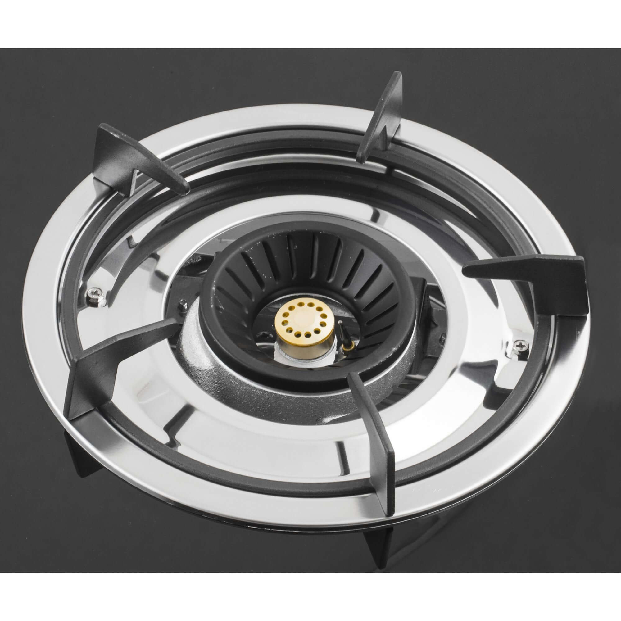 NJ NGB-S2 Black Glass Gas Stove 2 Burners Hob with Brass Cap LPG