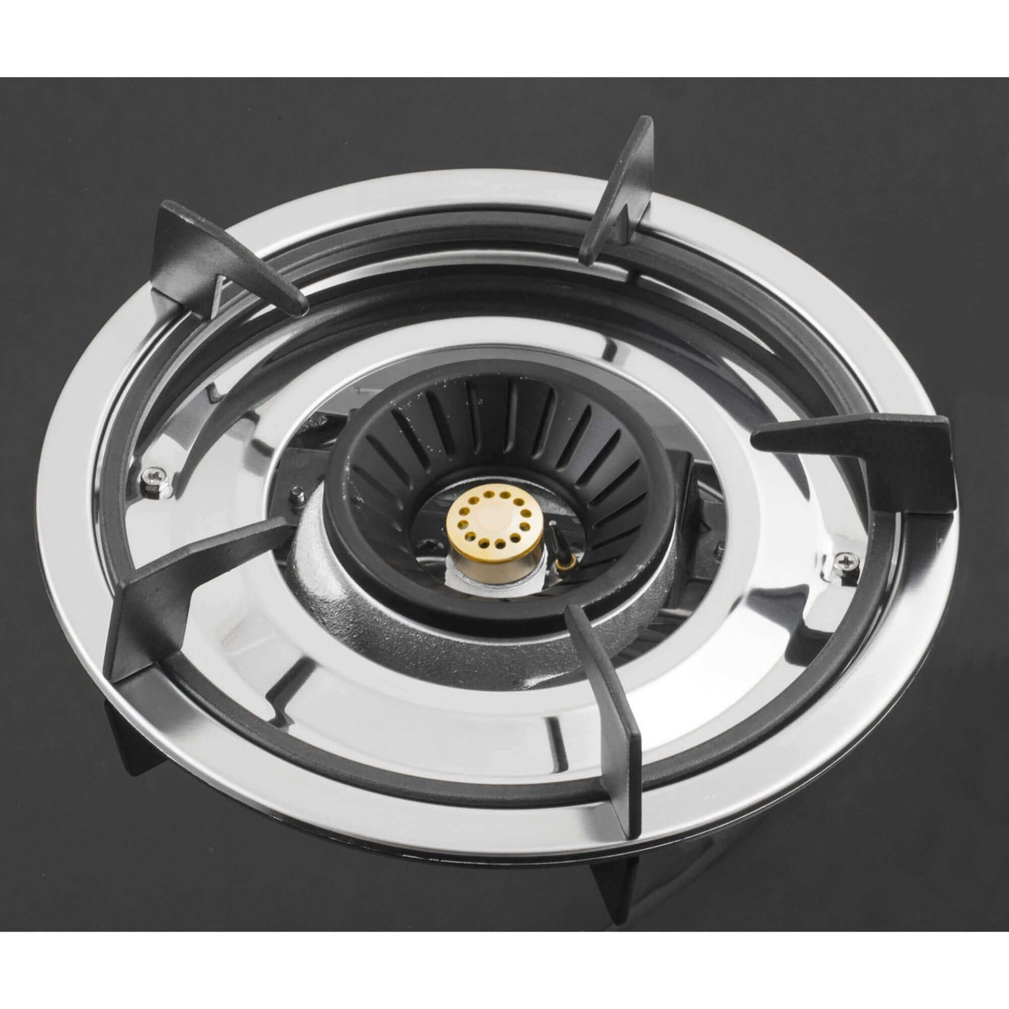 NJ NGB-S2 Black Glass Gas Stove 2 Burners Hob with Brass Cap LPG