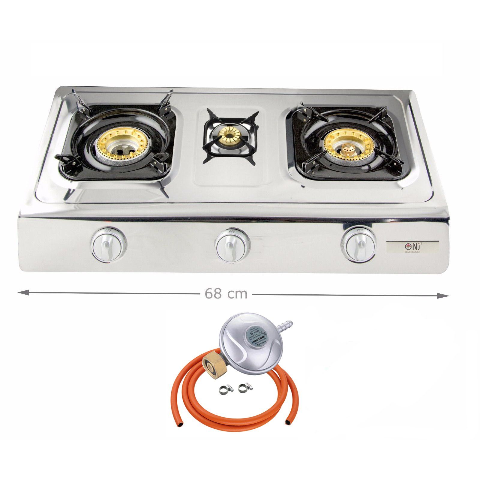 NJ NSD-3 Portable Gas Stove 3 Burners with Butane Regulator Screw-on