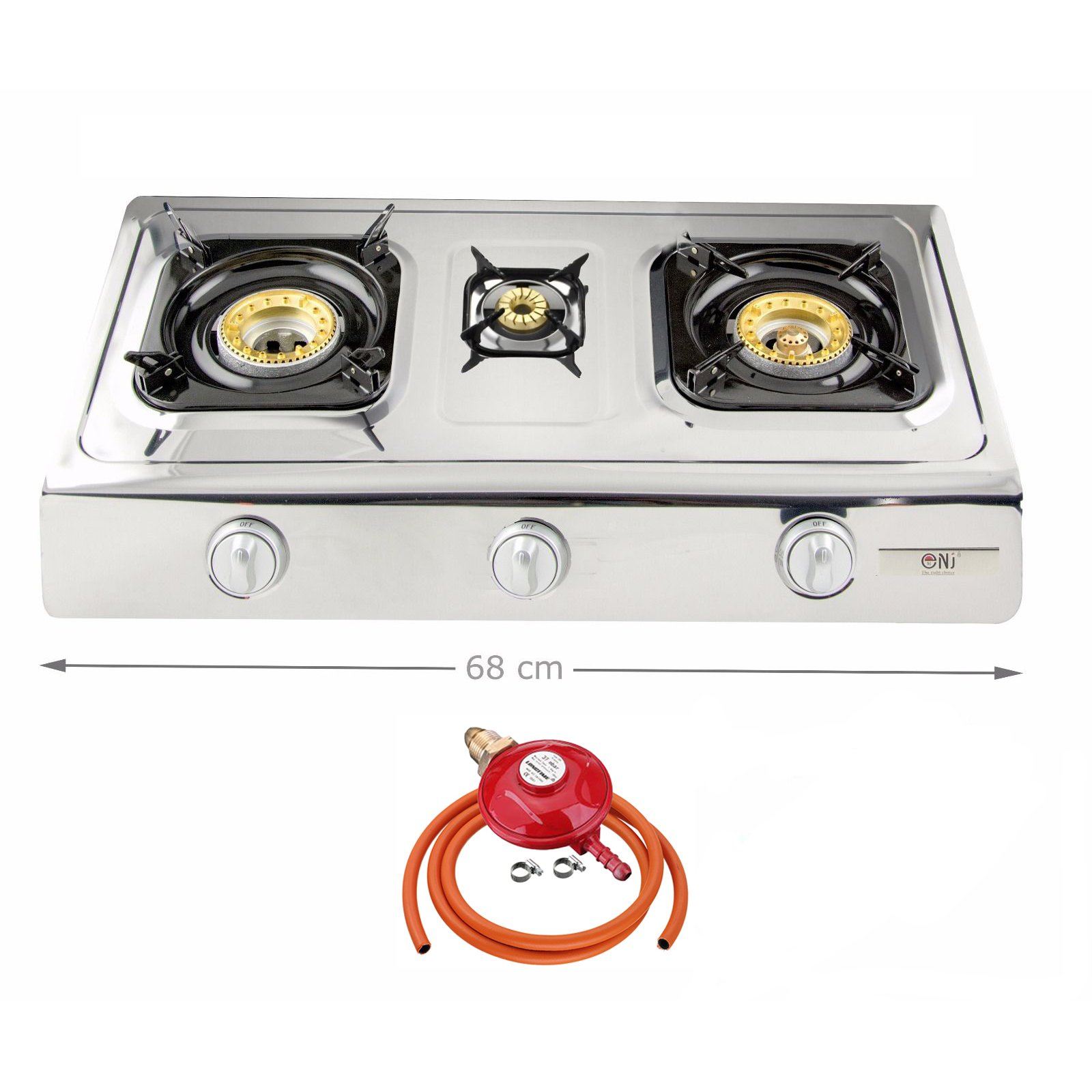 NJ NSD-3 Portable Gas Stove 3 Burners with Propane Regulator Screw-on