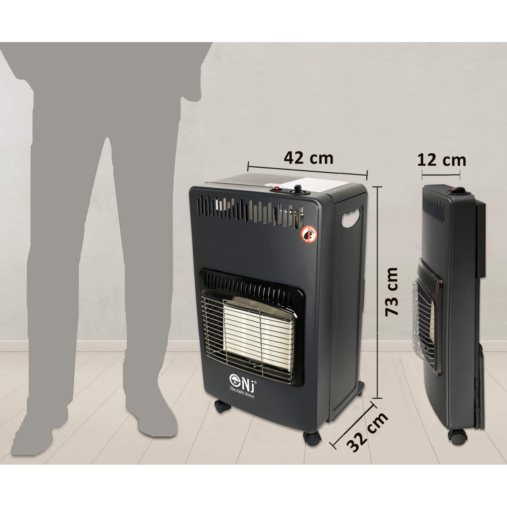 Portable heater with dimensions