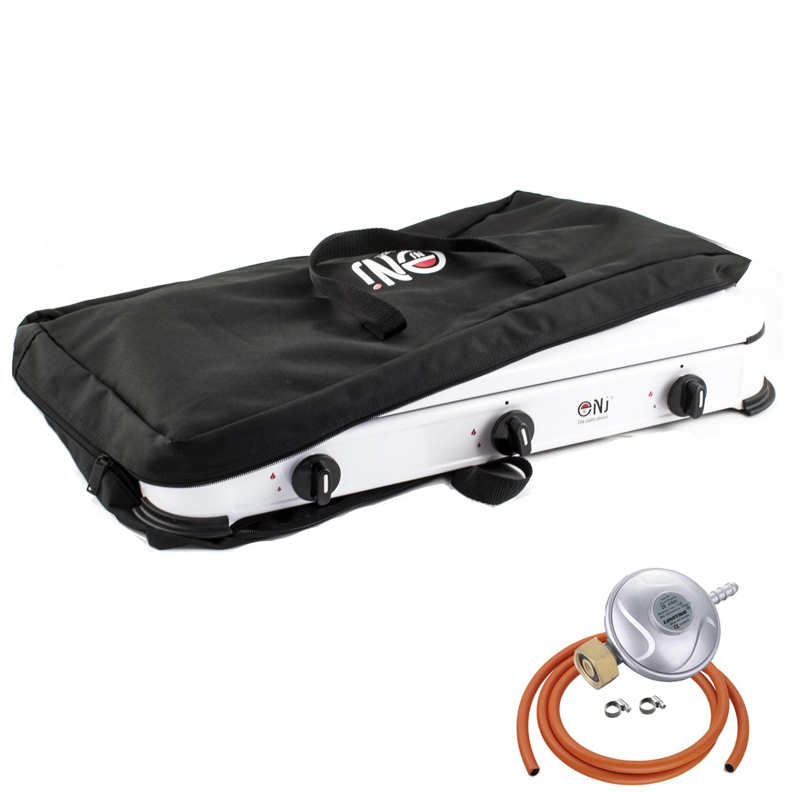 NJ-03 Outdoor Camping Gas Stove 3 Burners with Carry Bag and Butane Regulator Screw-on