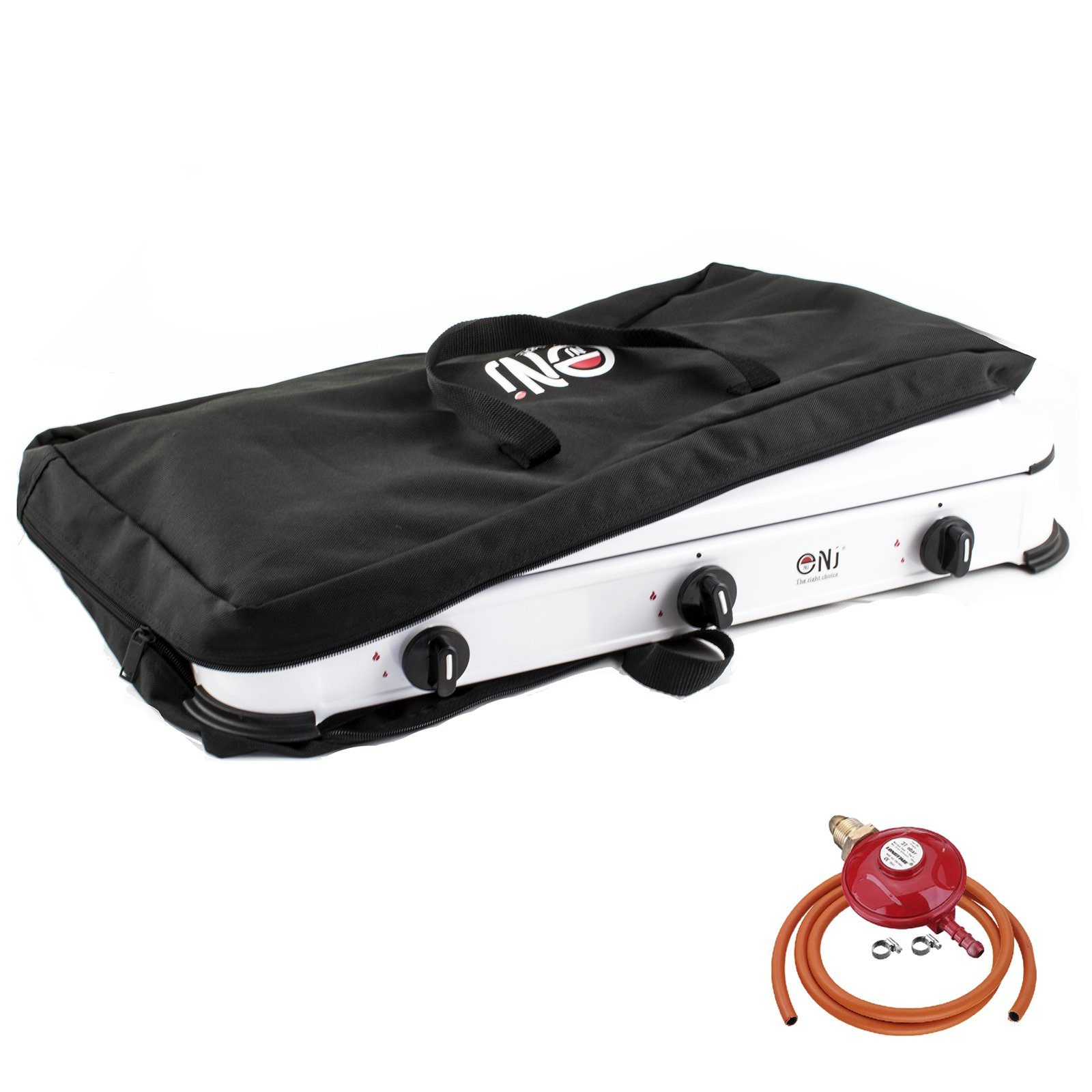 NJ-03 Outdoor Camping Gas Stove 3 Burners with Carry Bag and Propane Regulator Screw-on