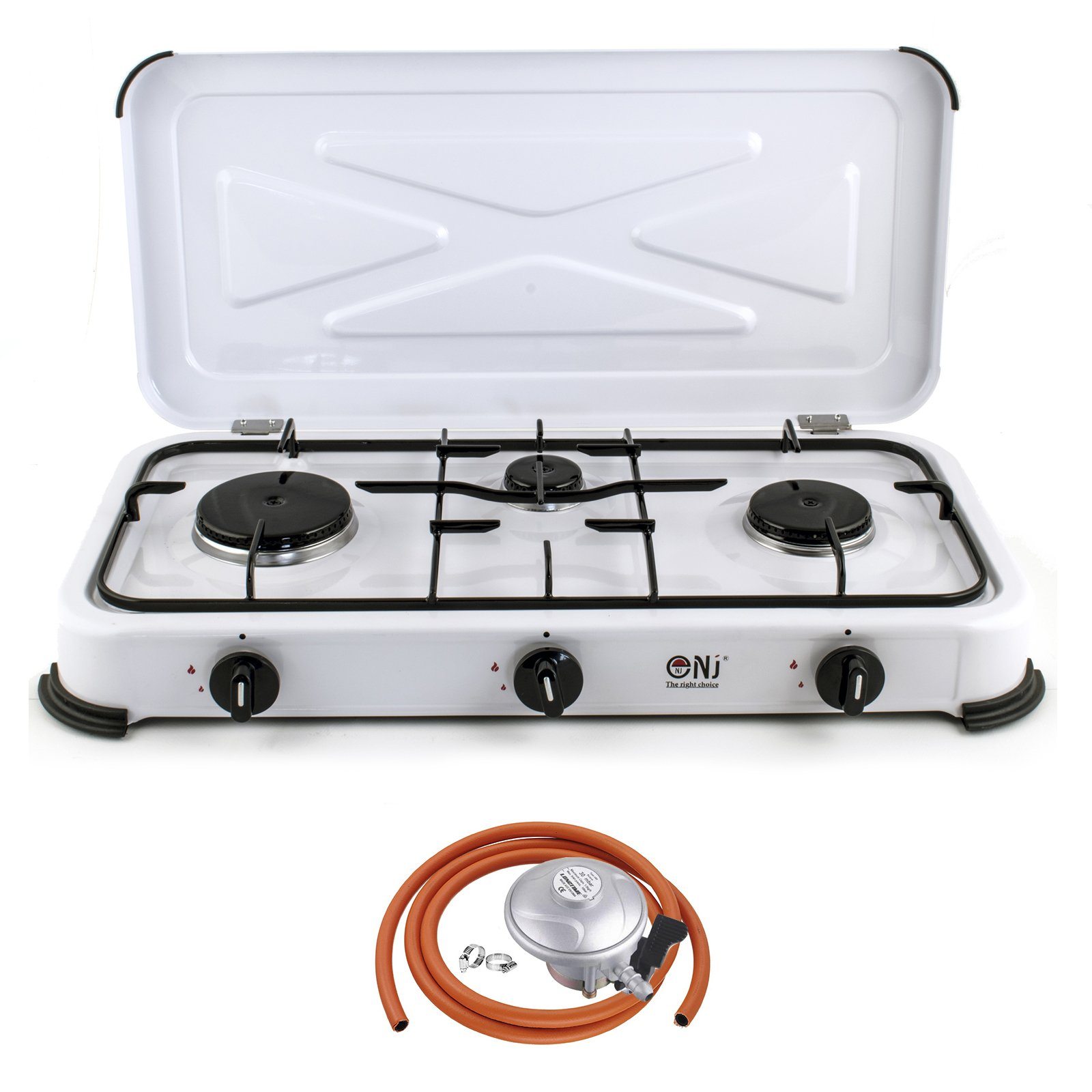 NJ-03 Outdoor Camping Gas Stove 3 Burners with Butane Regulator Clip-on