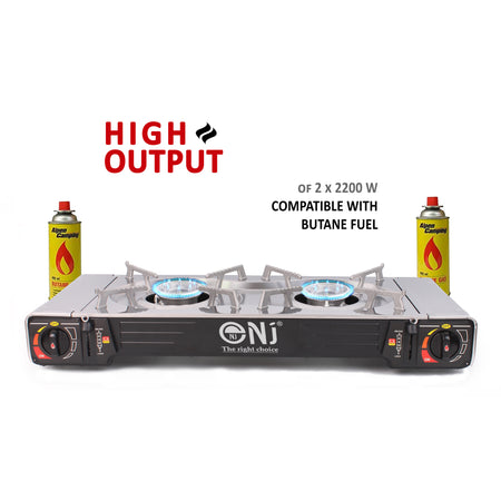 NJ SG-2S Double Burner Camping Gas Stove Grill Plate Portable Stainless Steel Cooker Butane BBQ Outdoor