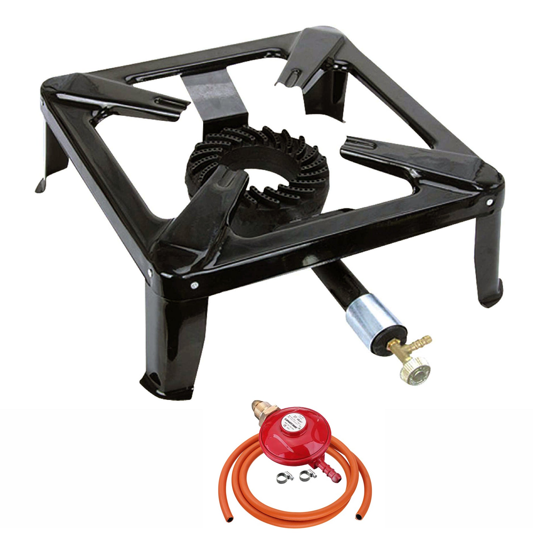 Cast iron gas boiling ring mounted in a solid cast iron frame